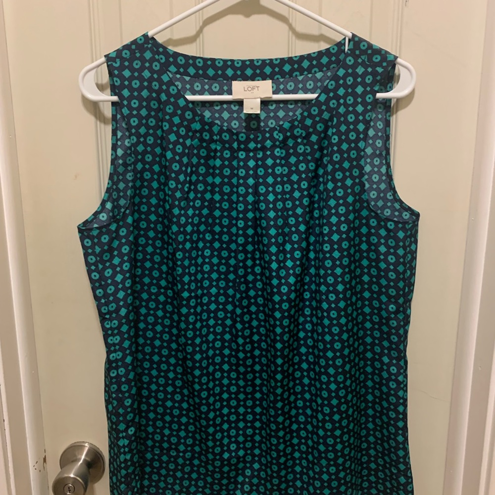 Loft Navy /Aqua print Blouse / M - Picture 1 of 1